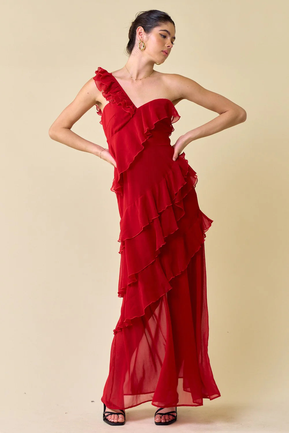 One Shoulder Ruffled Maxi Dress - Hedson.mx