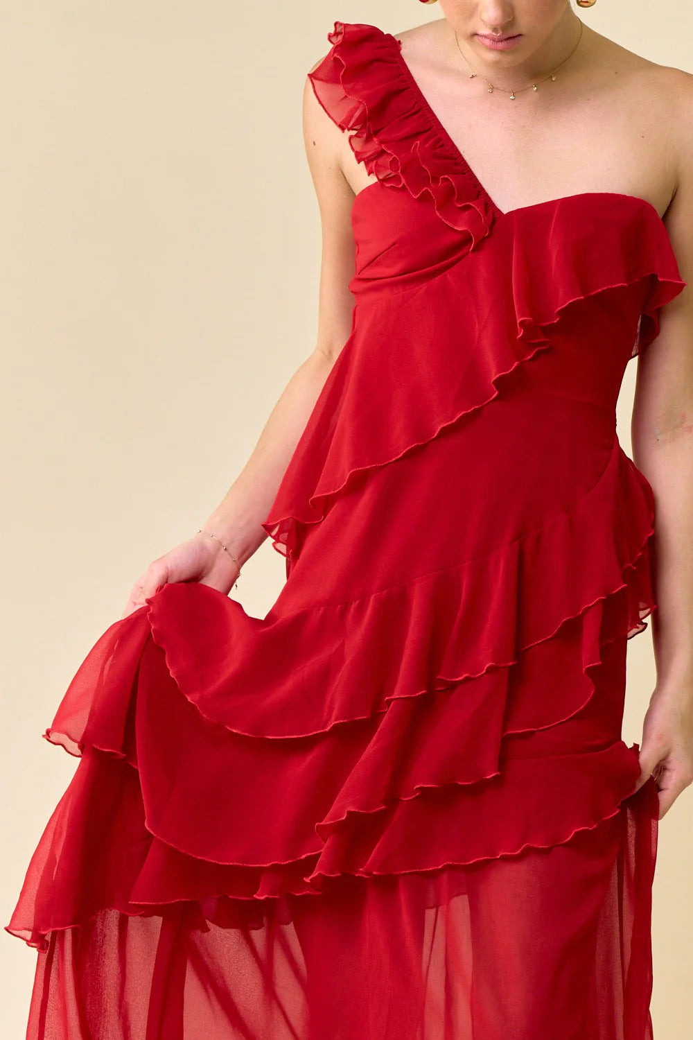 One Shoulder Ruffled Maxi Dress - Hedson.mx