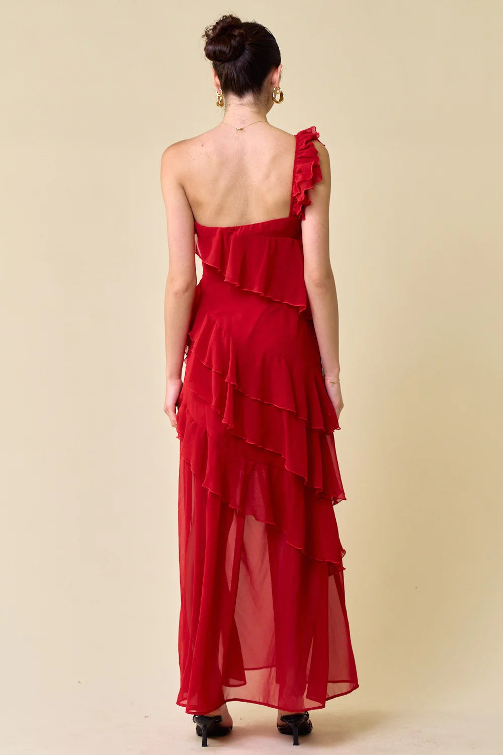 One Shoulder Ruffled Maxi Dress - Hedson.mx
