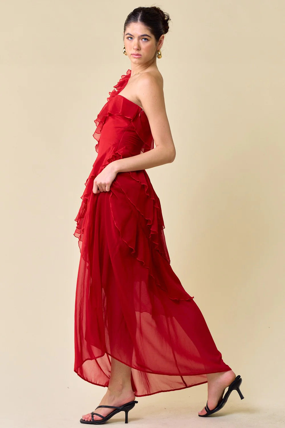 One Shoulder Ruffled Maxi Dress - Hedson.mx