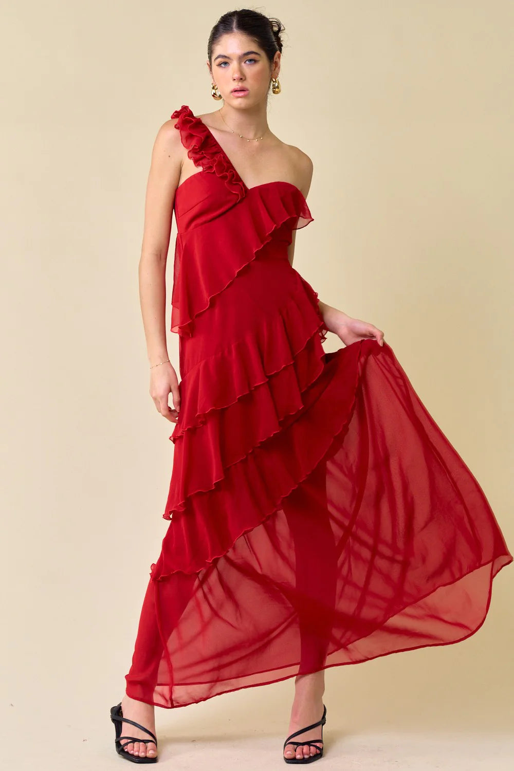 One Shoulder Ruffled Maxi Dress - Hedson.mx