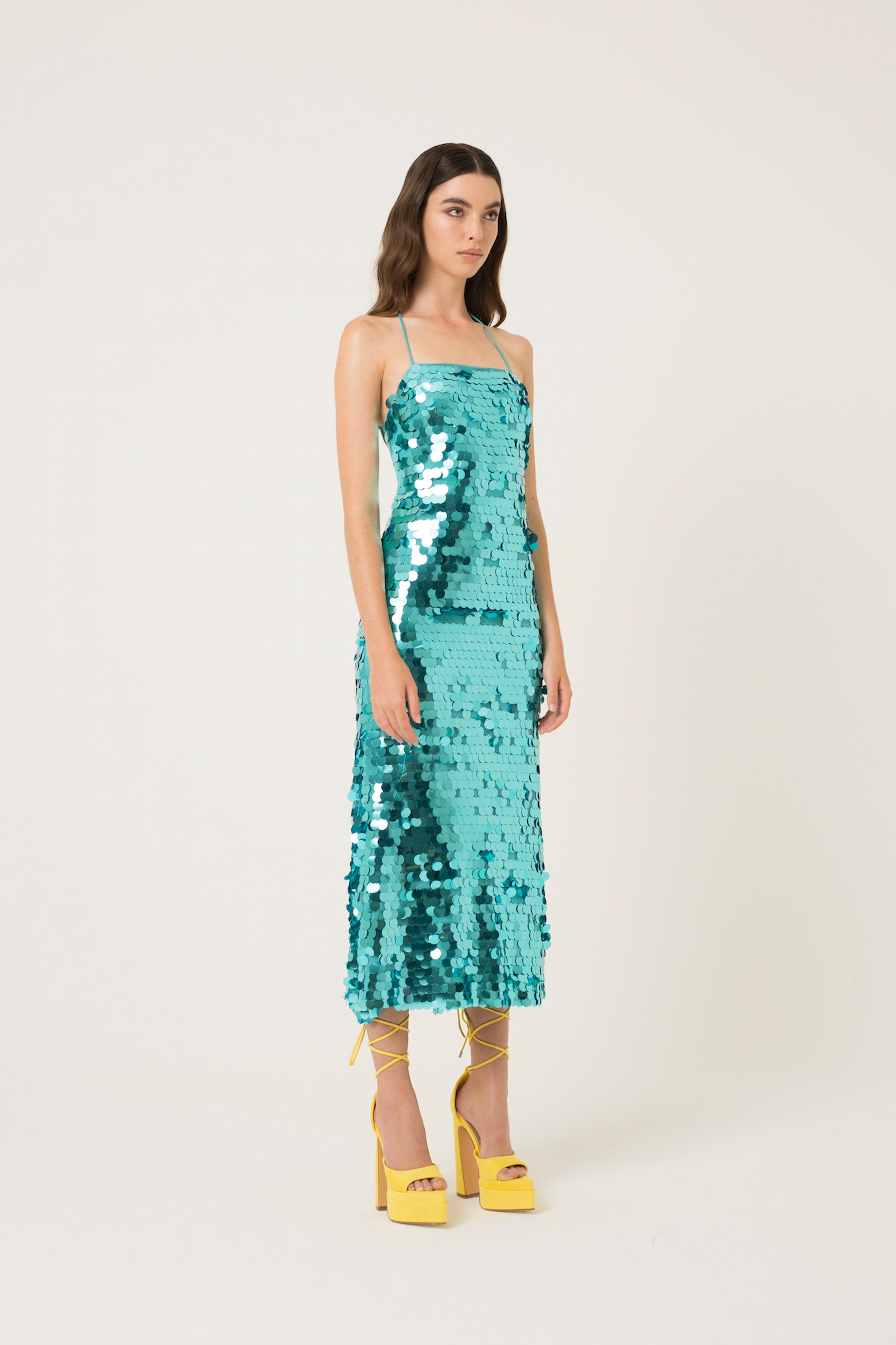 Monique High Shine Sequin Spaghetti Strap Dress - Hedson.mx