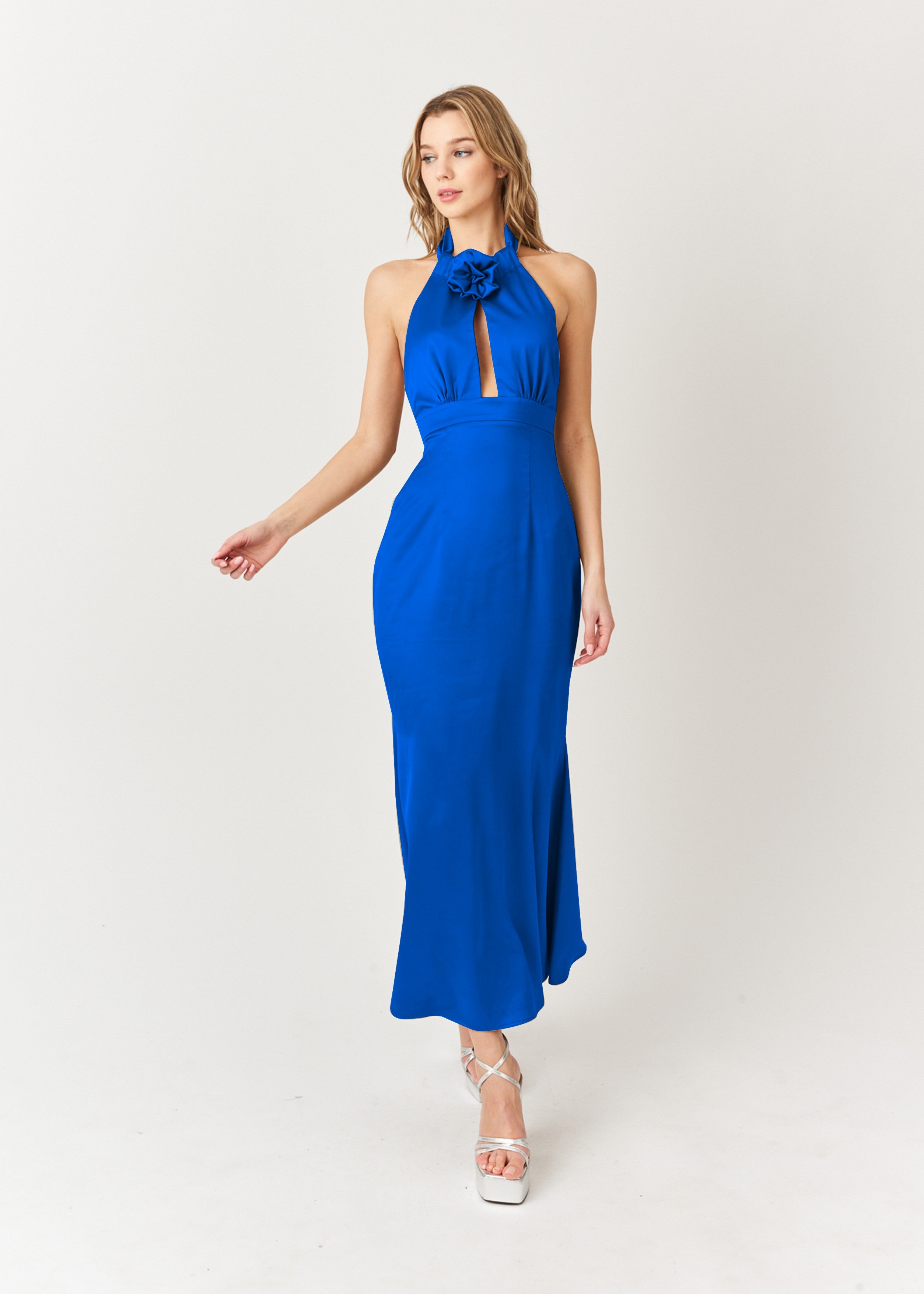 Winter Front Cut Out Halter Satin Dress - Hedson.mx