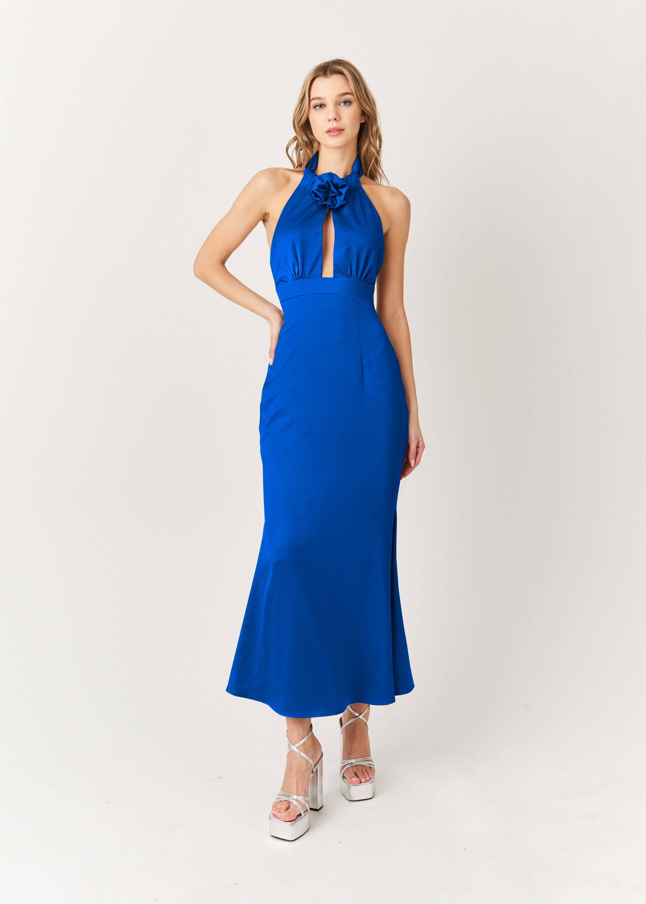 Winter Front Cut Out Halter Satin Dress - Hedson.mx